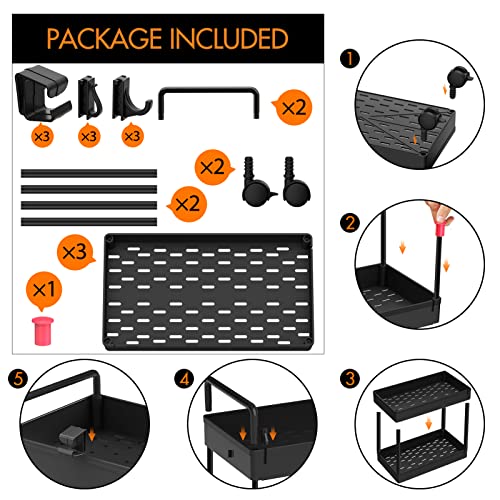 Ronlap 3 Tier Slim Rolling Storage Cart with Wheels Plastic Utility Cart Organizer for Snack Craft Art Postpartum Baby Diaper Nail Makeup in Bathroom Laundry Room Kitchen Bedside Narrow Space, Black - color: Black