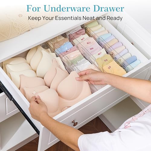 Vtopmart 12 Pack Drawer Dividers for Clothes, 4" High 13"-22" Adjustable Expandable Dresser Drawer Organizer, Clear Plastic Separators for Dresser, Baby Clothing, Underwear, Cosmetic, Toiletries - size: 4" H,13-22" L