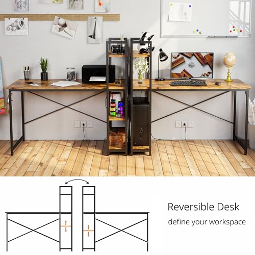 IRONCK Computer Desk 47" with Power Outlet and Storage Shelves, Study Writing Table with USB Ports Charging Station, PC Desk Workstation for Home Office, Rustic Brown - color: Rustic Brown, size: 47 inches