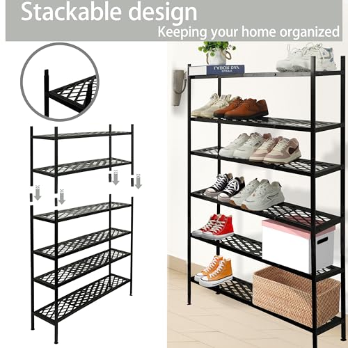 Shoe Rack, 4-Tier Long Shoe Rack, Stackable Shoe Storage Organizer Expandable Shoe Shelf Stand, Holds up to 25-30 Pairs of Shoes for Entryway, Garage, Front Door Entrance, Metal,45.6in Black - color: Black, size: 4-Tier