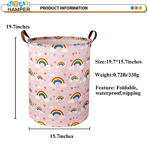 NTAOHAMPER Pink Rainbow Laundry Hamper,Baby Nursery Hamper,Kids Toy Storage Basket for Girls Bedroom,Gift Basket,Room Decor(Rainbow) - color: Rainbow