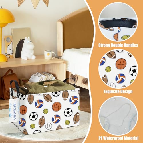 LANGYASHAN Rectangular Storage Bin Collapse Canvas Fabric Cartoon Storage Basket with Handles for Organizing Home Kitchen Boys and Girls Toys Office Closet Shelf Baskets (Rec Colorful Balls) - color: Rec Colorful Balls