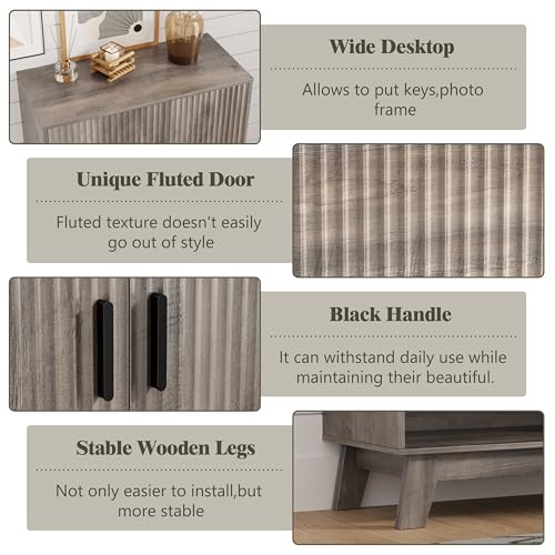 Shoe Cabinet Storage for Entryway, 5 Tier Fluted Shoe Storage Cabinet with Wooden Legs, Narrow Hidden Shoe Organizer with Adjustable Shelves, Freestanding Shoe Rack for Entryway, Hallway, Grey - color: Grey, size: 5 Tier