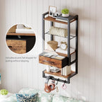 HOOBRO Wall Mounted Towel Rack with Shelf and Drawer, Bathroom Wall Storage Shelf with Towel Bar, Space Saving Over Toilet Organizer for Bathroom, Rustic Brown BF11LB01