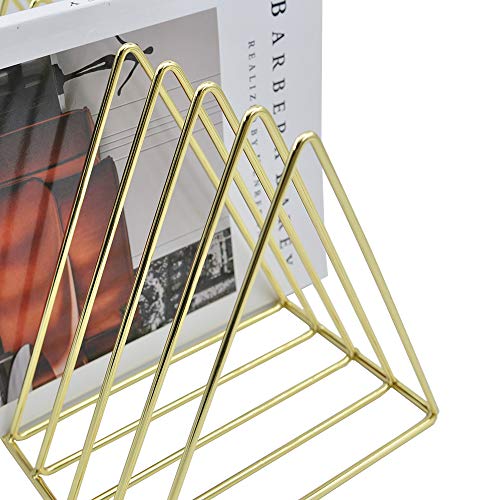 EASEPRES Gold File Holder Organizer, Triangle Record Album Holder Magazine Wire Rack, 9 Slot Multifunction Desktop Storage Decor for Home Office - color: Gold