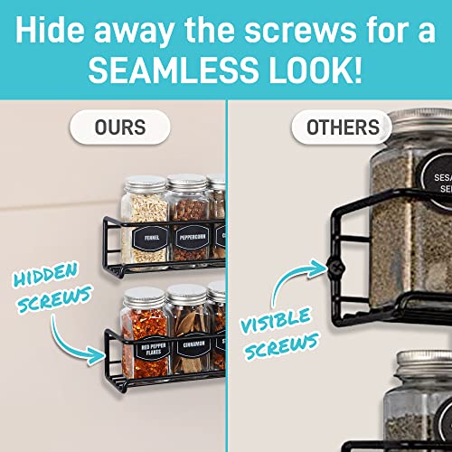 Spice Rack Wall Mounted 4 Tier – Space-Saving Kitchen Spice Organizer for Seasonings – Screw or Adhesive Hanging – Wall Mount Hanging Spice Rack for Wall, Cabinet, Pantry Door 2.5x 2.5x11.5 in - color: Black