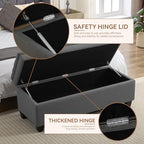 WUTUTUEE 51" Fabric Storage Ottoman Bench, Upholstered Rectangle End of Bed Storage Ottoman Tufted Living Room Bedroom Bench with Safety Hinge, Solid Wood Legs, Loads 500 lb(Dark Grey) - color: Dark Grey-fabric