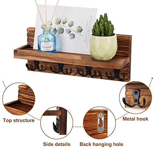 Decorative Key Hanging Rack with 4 Double Hooks – Easy Install Natural Wooden Key and Mail Holder for Wall Mount – Entryway Decor Rack with Shelf (Brown) - color: Brown