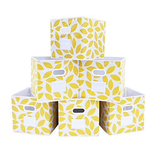 MAX Houser Fabric Storage Bins Cubes Baskets Containers with Dual Plastic Handles for Home Closet Bedroom Drawers Organizers, Flodable, Set of 6 (Yellow) - color: 22 yellow
