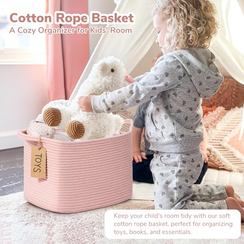 Goodpick Woven Storage Basket for Shelves, Small Baskets for Organizing, Rectangle Baby Nursery basket, Towel Baskets for Bathroom, Living Room, 13 x 10 x 9 Inches, Light Pink - color: Pink, size: 13"L x 10"W x 9"H