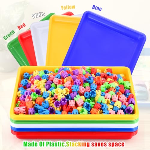 Maitys 15 Pcs Flat Plastic Trays 16.1 x 11.8'' Sensory Storage Tray Paper Stackable Classroom Bins for Office Home Organizer Arts and Crafts Supplies(Multicolor) - color: Multicolor
