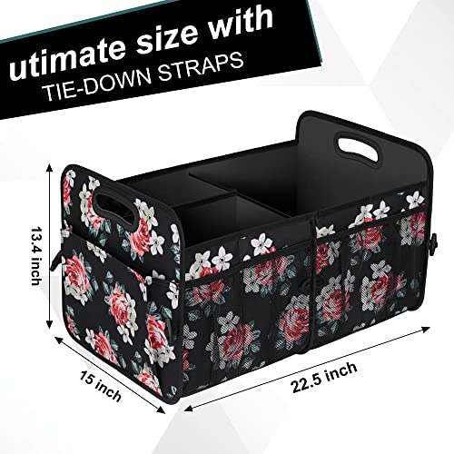 Femuar Car Trunk Organizer,Car Storage Organizer with 72L Large Capacity Waterproof Collapsible and 11 Pockets,Trunk Organizer for Car Suv/Jeep/Sedan, Large Size, Flower - color: flower, size: Large