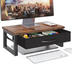 Computer Monitor Stand Riser with Drawer, 2-Tier Desk Accessories & Workspace Organizers, Laptop Stand for Desk with Storage, Office Organization, Wood