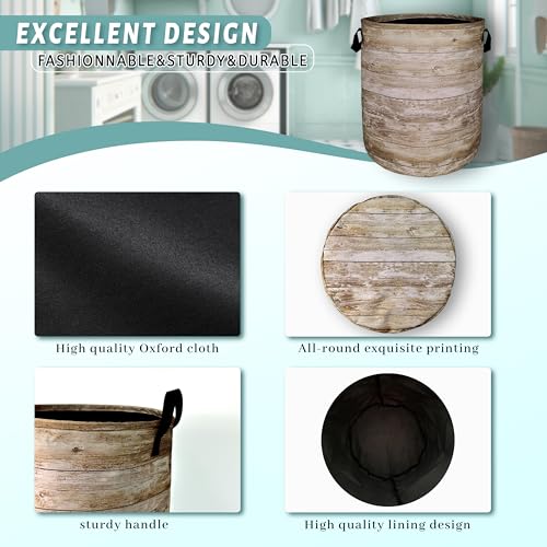 Wood Grain Laundry Basket Foldable With Handles Tree Stump Texture Tote Bag Oxford Cloth Colorful Laundry Hamper Clothes Toy Storage Bucket For Bathroom/Laundry/Bedroom 18.9" x 16.5 " - color: Tree Stump Wood Grain Printed