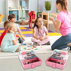 11(in) Versatile Three-Layer Folding Organizer Box,Ideal for Art & Crafts,Toys,Sewing Supplies,Jewelry and Tools,Storage with Dual Trays,Elegant Pink - color: Pink