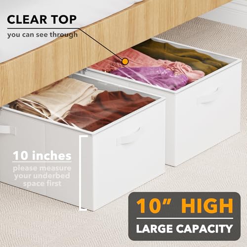 SpaceAid 2 Pack 10" High Under Bed Storage Containers, Large Underbed Storage Organizer Bins with Lids for Bedroom, Dorm, Clothes, Closet Organization, Bed Sheets and Blankets (White) - color: White