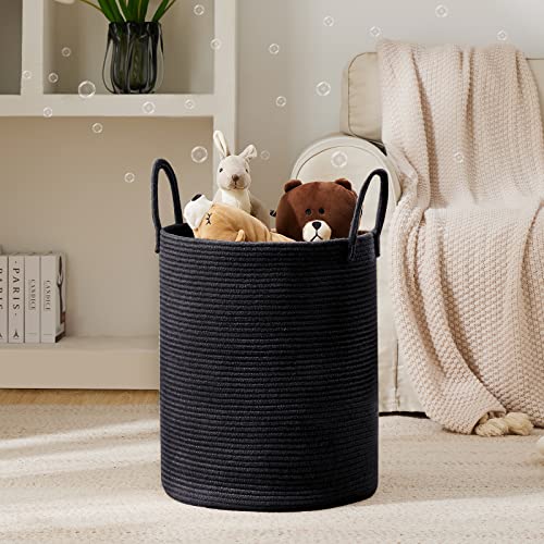 YOUDENOVA Woven Rope Laundry Hamper Basket, 72L Tall Luandry Basket, Baby Nursery Hamper for Blanket Storage in Bedroom-Large- Black - color: Black, size: Large(72L )