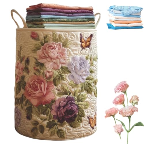Aiorrax Quilted Laundry Basket with Handles, Boho Floral Fabric Storage Hamper, Large Soft Quilted Laundry Basket for Nursery, Bedroom, Laundry Room,Clothes & Toys (B, L) - color: B, size: L