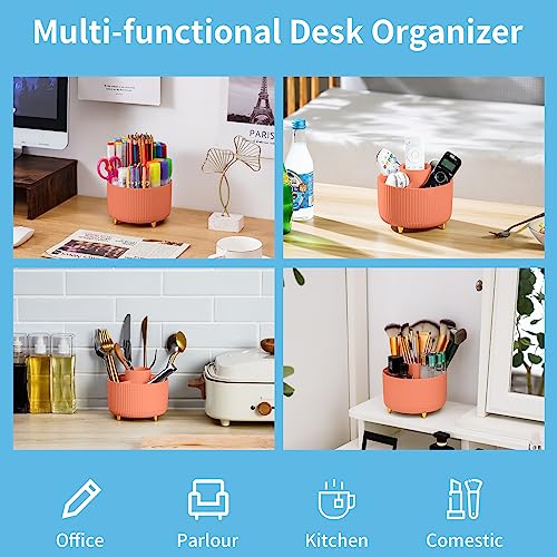 Marbrasse Desk Organizer, 360-Degree Rotating Pen Holder, Desk Organizers and Accessories with 5 Compartments Pencil Holder, Art Supply Storage Box Caddy for Office, Home（Orange） - color: Orange