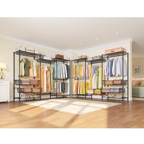 VIPEK V10 Garment Rack Large Size Heavy Duty Clothes Rack with Hanging Rods, Adjustable Shelves & 2 Slid Storage Baskets, Wire Clothing Rack 68.9" W x 15.7" D x 76.4" H, Max Load 920 LBS, Black - color: Black