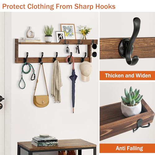 29'' Coat Rack Wall Mount with Shelf, Coat Hanger Wall Mount with Key Hooks and Mail Holder, Wood Entryway Floating Shelf with Hooks and Storage, Hat Rack for Wall Key Holder Mail Organizer - color: Brown, size: 29 Inch Long