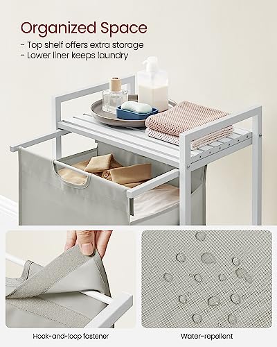 VASAGLE Laundry Hamper, Laundry Basket, Laundry Sorter with A Pull-Out and Removable Bag, Shelf, Metal Frame, 17.2 Gallons (65 L), 19.7 x 13 x 28.4 Inches, Cream White and Cloud White UBLH101W01 - color: Cream White + Cloud White, size: 1 Bags - 65 L