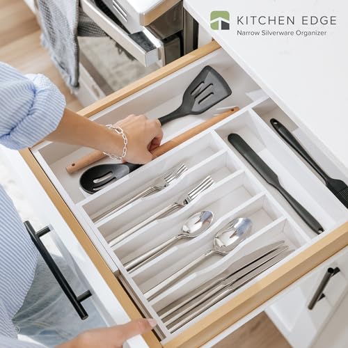 KitchenEdge Premium Silverware, Flatware and Utensil Organizer for Kitchen Drawers, Food-Safe Contract Grade, Expandable from 10.5 to 19 In, White Bamboo - color: White Bamboo, size: From 10.5" to 19" wide