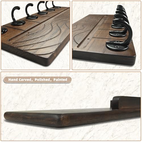 Key Holder Wall Decor-11.8" Solid Ash Wood Entryway Organizer with 6 Hooks & Extra Deep Storage Rack for Key, Mail, Wallet, Leash, Glasses, Hand-Polished & Stained, Easy-Assembly - color: Walnut