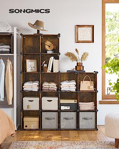 SONGMICS Cube Storage Organizer, Set of 16 Plastic Cubes, Closet Organizers and Storage, Room Organization, Bedroom Living Room, 12.2 x 48.4 x 48.4 Inches, Rustic Brown ULPC442A01 - color: Rustic Brown, size: 16 Cubes, style: without doors