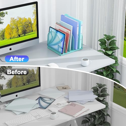 gianotter Desktop File Organizer, Desk Organizer with 5 Compartments, Paper Organizer for Desk, Workspace Organizers for Office Supplies (Blue, Upright Style) - color: Blue, size: Upright Style