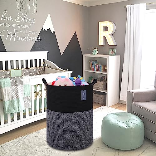 COMSE Extra Large Blanket Basket, Tall Woven Storage Basket, Nursery Hamper, 15.7”x 21.7”, Cotton Rope Laundry Hamper for Toys Clothes Towels, Black - color: Black