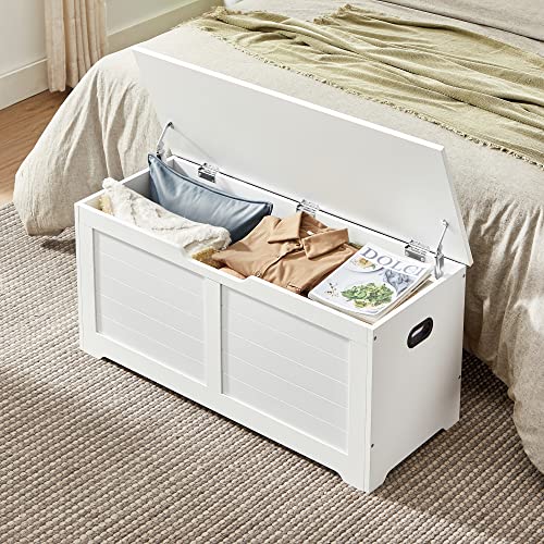 VASAGLE Storage Chest, Storage Bench with 2 Safety Hinges, Farmhouse Style, 15.7 x 39.4 x 18.3 Inches, for Entryway, Bedroom, Living Room, Cloud White ULSB061T10 - color: Cloud White, size: 39.4''W
