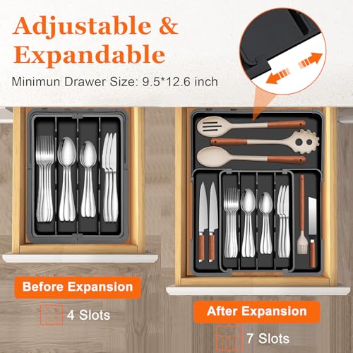 Spaclear Silverware Organizer - Expandable Kitchen Drawer Organizer, Utensil Drawer Organizer, Adjustable Plastic Flatware and Cutlery Holder, Kitchen Organizers Storage for Forks Knives, Black - color: Black, size: M(9.5-15.2"W x 12.6-19"D)