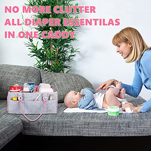 Baby Diaper Caddy Organizer for Girl Boy Large Nursery Storage Bin Basket Portable Holder Tote Bag for Changing Table and Car Baby Shower Gifts Newborn Essentials Baby Registry Must Haves Items - color: pink