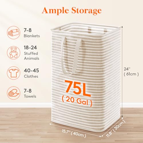 Lifewit 75L Large Collapsible Laundry Hamper, Tall Foldable Dirty Clothes Baskets Waterproof, Freestanding Design with Easy Carry Handles in Dorm Bedroom Bathroom College, Beige - color: Beige, size: 75L