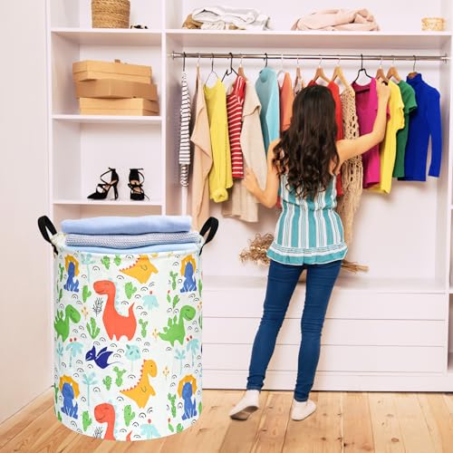 KUNRO Kids Laundry Hamper Clothes Gift Basket Storage Laundry Baskets Organizer Bin with Handles for Nursery Room (Baby Dino) - color: dino-baby