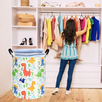 KUNRO Kids Laundry Hamper Clothes Gift Basket Storage Laundry Baskets Organizer Bin with Handles for Nursery Room (Baby Dino) - color: dino-baby