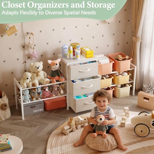 Cidaziya Expandable Closet Organizers and Storage,Wide Long 3 Drawer Dresser,White Fabric Storage Dresser, Clothes Shelves for Kids, Purse Organizer Small Shoe Rack for Closet Bedroom(47.24~71.47in) - size: 47.24~ 71.47"W*11.41"D * 24.01"H