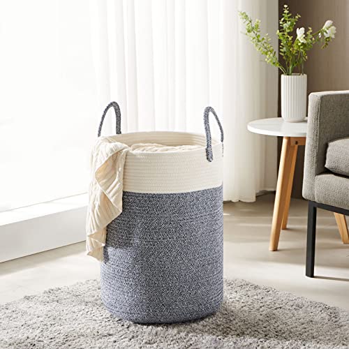 Cotton Rope Laundry Hamper by YOUDENOVA, 58L - Woven Collapsible Laundry Basket - Clothes Storage Basket for Blankets, Laundry Room Organizing, Bedroom Storage, Clothes Hamper – Blue - color: Blue, size: 58L