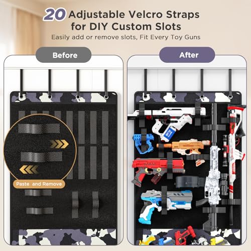 Over the Door Organizer for Toy Guns, Hanging Toy Guns Storage Organizer with Pockets and Slots for Kids Foam Blasters, Darts, Goggles, Toys Storage Door Hanger for Kids Rooms, Game Rooms, Camouflage - color: Multicolored