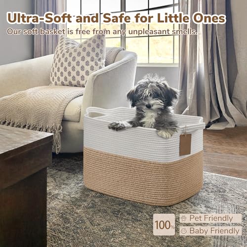 Goodpick Woven Storage Baskets for Organizing, Nursery Toy Baskets Storage Kids, Cotton Rope Basket with Handles, Rectangle Blanket Basket for Living Room, 18 x 14 x 12 Inches - color: Jute, size: 18"L x 14"W x 12"H