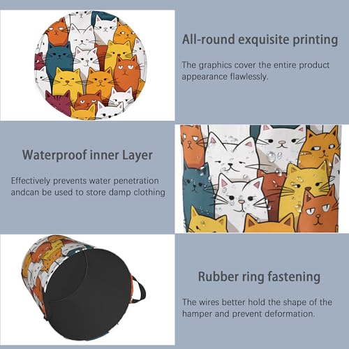 Funny Cat Laundry Basket,Foldable Oxford Cloth Tote Bag Laundry Hamper Clothes Storage Bucket Organizer for Bedroom Laundry Storage Dormitories 16" x 20.8" - color: Funny Cat
