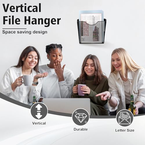 3 Pcs Vertical Wall Mount File Holder Metal Hanging Wall File Organizer Single Pocket Wall File Holder Letter Size Mail Holder Wall Decor Wall Mount Flyer Holder Hanging Magazine Rack for Office Home - size: 3 Pack