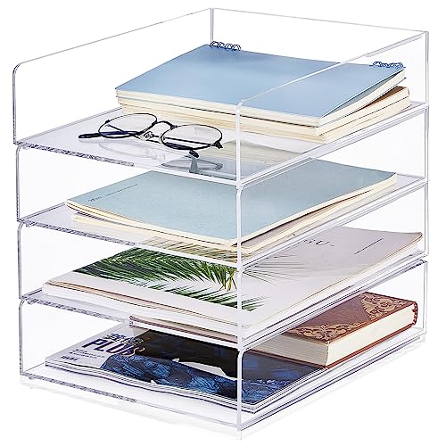 Harloon 4 Tier Paper Organizer Letter Tray Acrylic Desk File Organizer Heavy Duty Stackable Documents Clear Letter Paper Holder Sorter Office Tray for A4, Office Classroom Home File Pad Notebooks - color: Transparent, size: 12 x 9.3 x 2.7 Inches