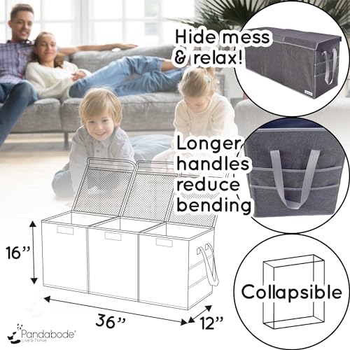 Extra Large Toy Box - Big Sturdy Collapsible Chest - Toy Storage Organizer with Pockets - for Living Room or Kids bedroom- 36 x 16 x 12 in - Grey - color: Grey