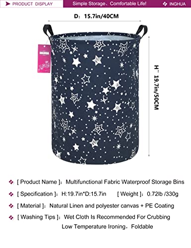 Laundry Hamper Large Canvas Fabric Lightweight Storage Basket/Toy Organizer/Dirty Clothes Collapsible Waterproof for College Dorms, Boys and Girls Bedroom,Bathroom(Blue star) - color: Blue star