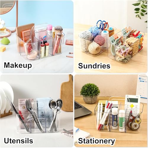 Multiuse Caddy Organizer with Handle, Portable Divided Plastic Tote Bin - Art Craft, Stationary Pen Marker Crayons, Makeup Hair Supplies Storage - Bathroom, Classroom, Dorm, Office, Desk Holder -Clear - color: Clear