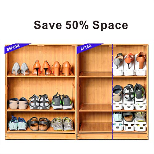 Shoe Slots Organizer, 24PCS Adjustable Double Layer Stack Shoe Rack, 50% Space-Saving Storage Rack Holder, White - color: White