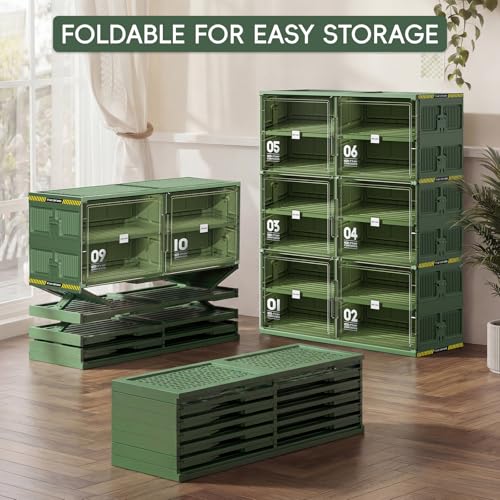 JEKO&JEKO 6 Tiers Green Foldable Shoe Rack Organizer for Entryway, Outdoor Front Door Shoe Storage Cabinet, Large Collapsible Shoe Box with Magnetic Doors, Holds Up to 24 Pairs - color: Double-row(Green), size: 6 Tiers