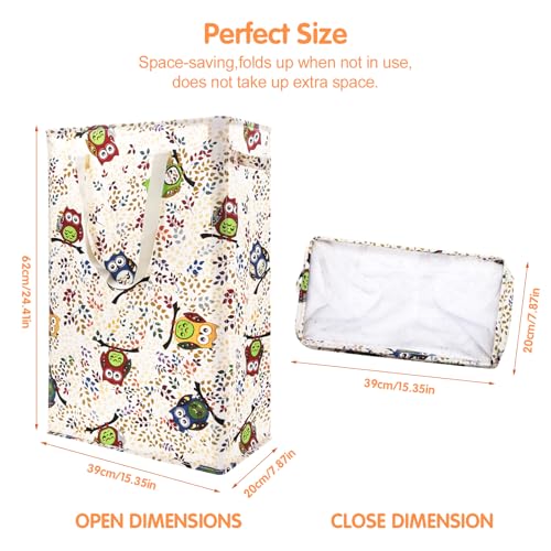 Odonata Slim Laundry Hamper Handles Collapsible Laundry Basket Thin Dirty Clothes Basket Narrow Laundry Bag Foldable Dirty Hamper 48L (Owl) - color: Owl
